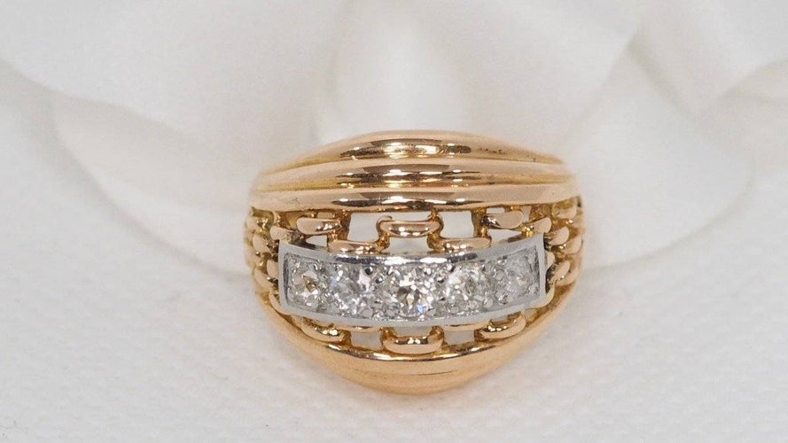 Bague 52 Bague Tank années 40 or jaune et diamants 58 Facettes 28393