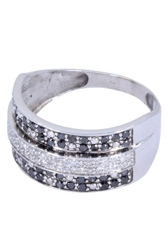 Bague 60 BAGUE MODERNE DIAMANTS NOIRS ET BLANCS 58 Facettes 071301