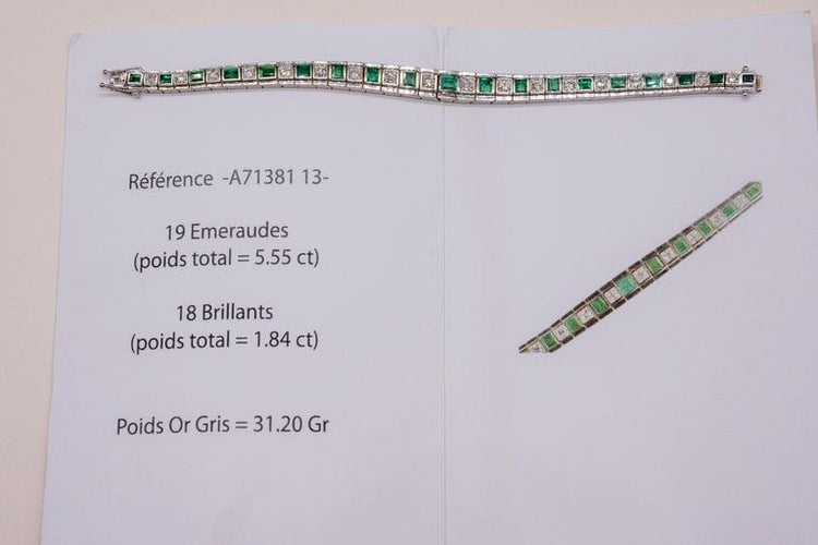 Bracelet Bracelet Art-déco Or blanc Diamants Emeraudes 58 Facettes