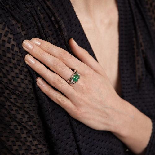 Bague 59 Bague Emeraude cabochon Diamants 58 Facettes ALGU07