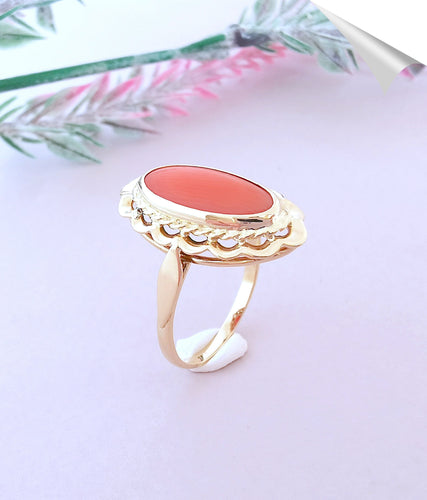 Bague 53 Parure Bague + Boucles d'oreilles, en or, Corail en cabochon 58 Facettes AA 1549