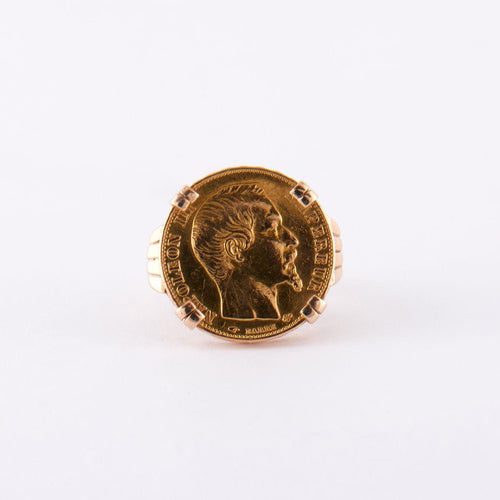 Bague 57 Bague en or, Pièce Napoléon 20 Francs 58 Facettes