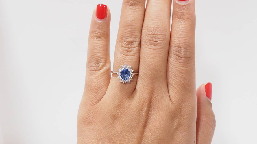 Bague 53 Bague Marguerite en platine, saphir de Ceylan et diamants 58 Facettes 32077