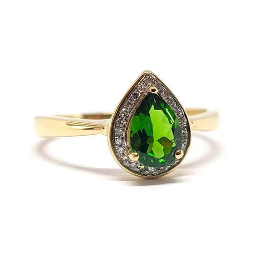 Bague Bague diopside poire diamants or jaune 58 Facettes