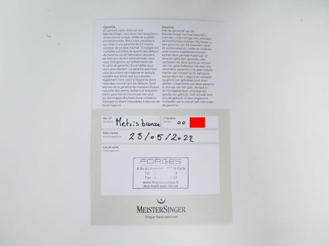 Montre montre MEISTERSINGER bronze metris me917br automatique 38 mm 58 Facettes 251830