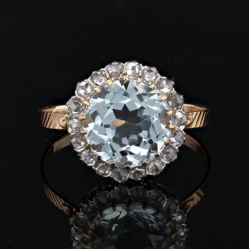 Bague 58 Bague ancienne aigue-marine diamants ronde 58 Facettes 22-425