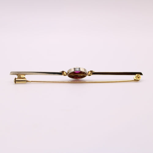 Broche Broche Arte Déco en 2 ors, rubis synthétique sur tête ronde 58 Facettes