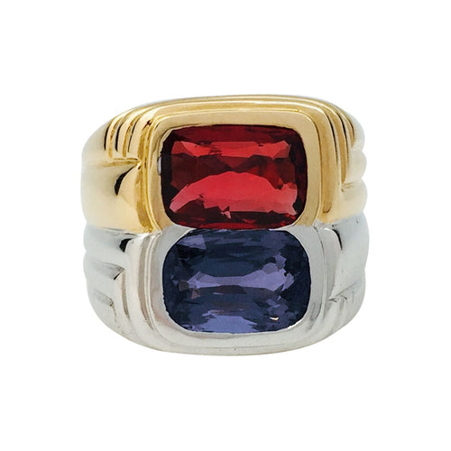 Bague 55 Bague chevalière deux ors sertie de deux spinelles. 58 Facettes 31274