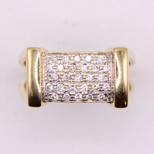 Bague Bague large or jaune et pavage de diamants 58 Facettes