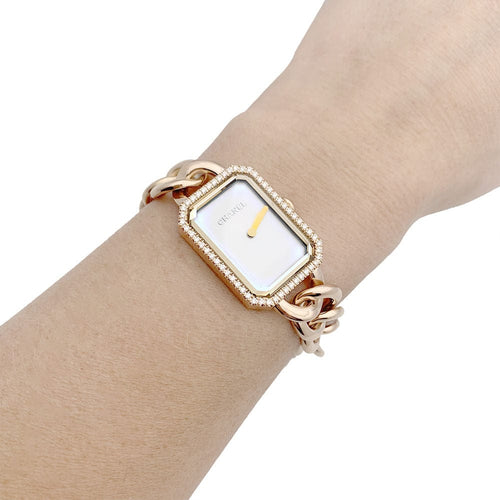 Montre Montre Chanel, "Première Chaîne Gourmette", or rose, diamants. 58 Facettes 33507