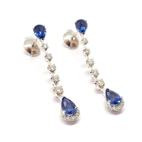 Boucles d'oreilles Pendants d'oreilles saphirs poire diamants or blanc 58 Facettes