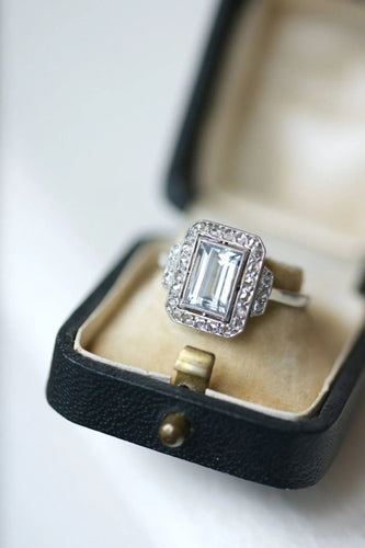 Bague Bague Art Déco aigue-marine diamants 58 Facettes