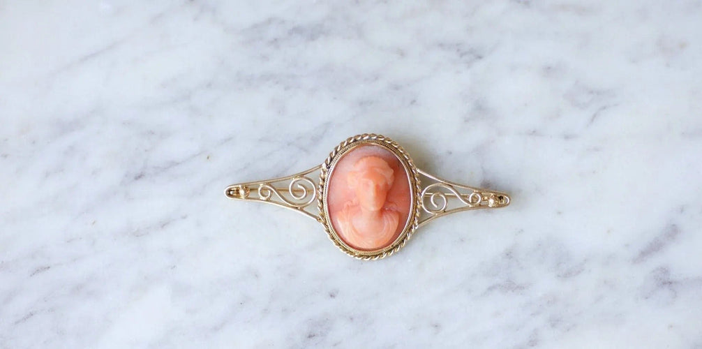 Broche Broche or jaune camée corail 58 Facettes