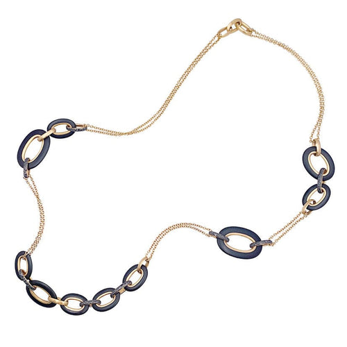 Collier Sautoir Pomellato "Victoria" or rose, diamants noirs, jais. 58 Facettes 33419