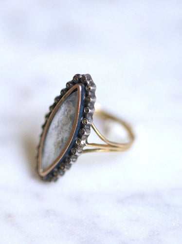 Bague marquise ancienne en or et argent, miniature, début du XXe siècle 58 Facettes