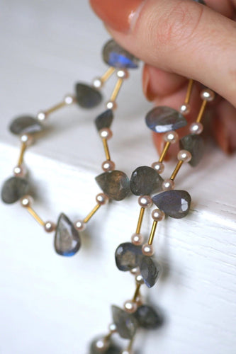Collier Collier vintage pampilles labradorites, or et perles 58 Facettes
