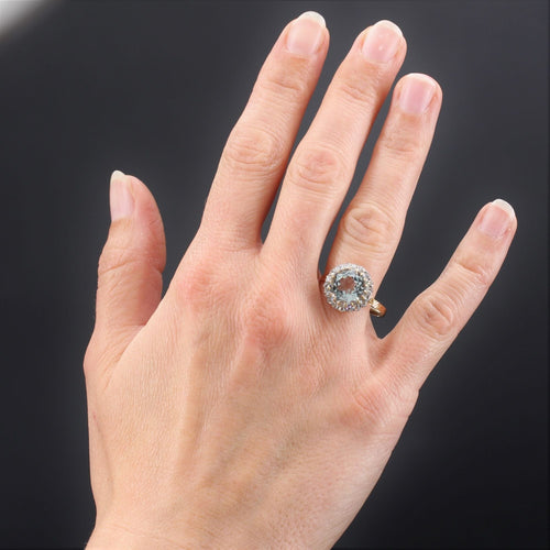 Bague 58 Bague ancienne aigue-marine diamants ronde 58 Facettes 22-425