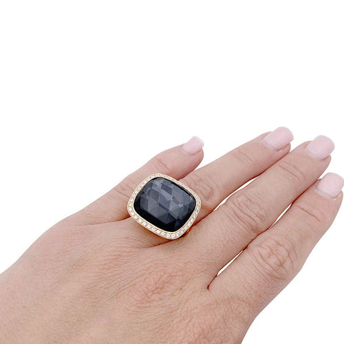 Bague 56 Bague or rose, hématite, quartz, diamants. 58 Facettes 32894