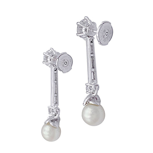 Boucles d'oreilles Boucles d'oreilles pendantes or blanc, platine, perles et diamants. 58 Facettes 32434