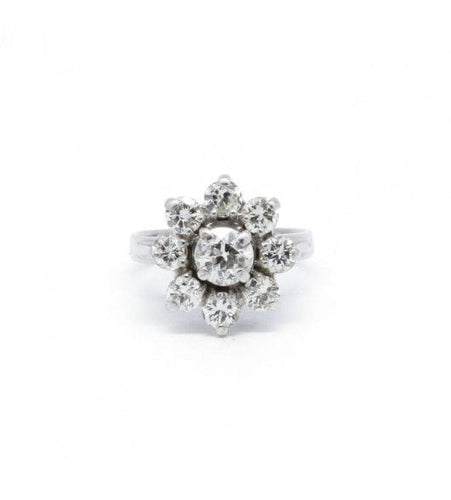 Bague 46 / Blanc/Gris / Or 750 Bague Marguerite Diamants 58 Facettes 160002SP