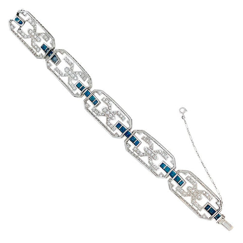 Bracelet Bracelet Art Déco en platine, diamants et saphirs. 58 Facettes 31165