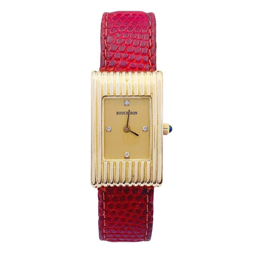 Montre Montre Boucheron, "Rreflet", or jaune, cuir. 58 Facettes 32263