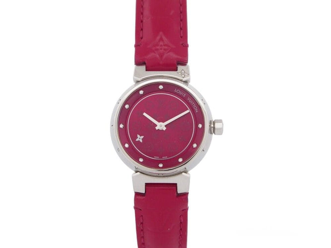 Montre montre LOUIS VUITTON tambour q12mc en acier 28 mm quartz lady 58 Facettes 254178
