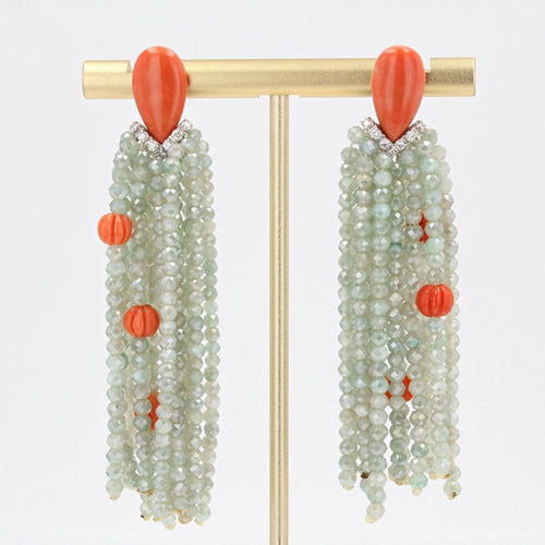 Boucles d'oreilles Boucles d'oreilles corail diamants et agates vertes 58 Facettes 22-198