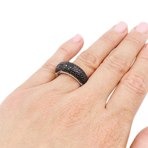 Bague 54 Bague jonc or blanc, diamants noirs. 58 Facettes 33052