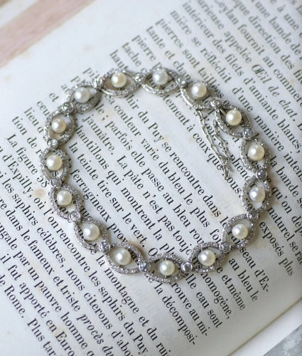 Bracelet Bracelet Art Deco platine, diamants, et perles 58 Facettes