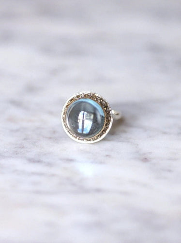 Bague vintage topaze bleue et diamants sur or et argent 58 Facettes