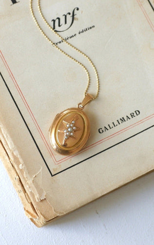 Pendentif Médaillon étoile porte-photo or et perles 58 Facettes