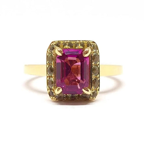 Bague Bague saphirs rose & vert or jaune 58 Facettes