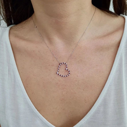 Collier Collier cœur en Or blanc, rubis & diamants 58 Facettes
