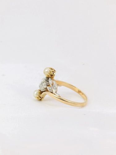 Bague 56.5 Bague Art Nouveau 2 Ors Diamants Perles 58 Facettes J174