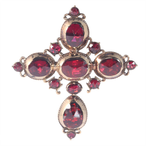 Pendentif Or, grenats Croix Badine 58 Facettes 22354-0097