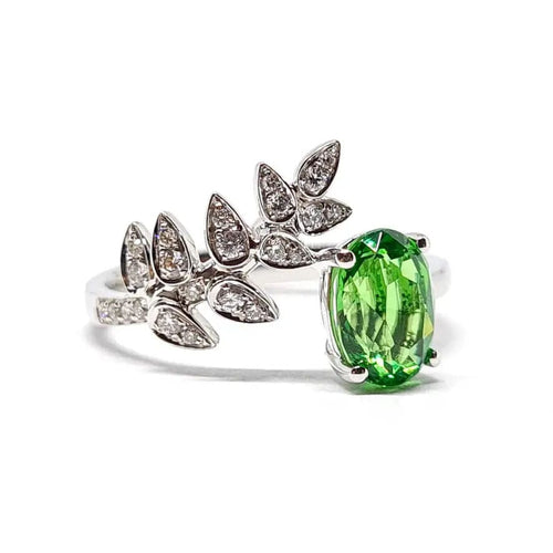 Bague Bague feuille grenat tsavorite diamants or blanc 58 Facettes