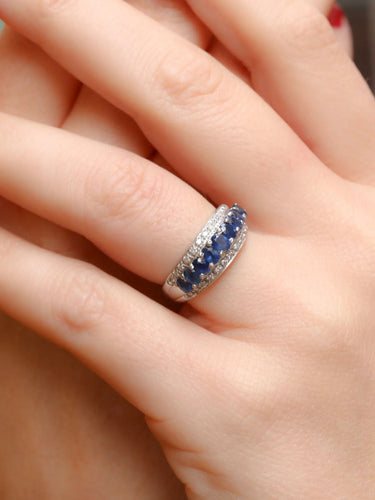 Bague 54.5 Bague jonc Or blanc Diamants Saphirs 58 Facettes J165