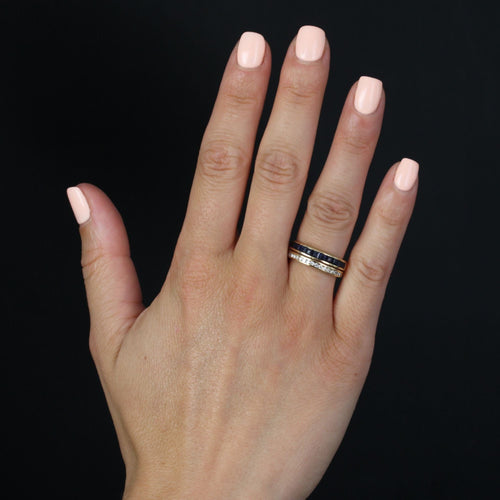 Bague 54 Bague jonc 2 anneaux saphirs calibrés diamants 58 Facettes 17-001A