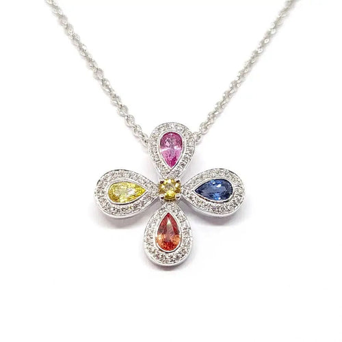 Collier Collier trèfle saphirs de couleur or blanc 58 Facettes