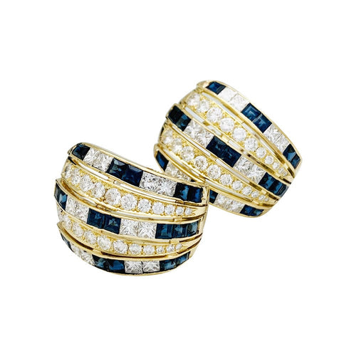 Boucles d'oreilles Boucles d'oreilles en or jaune, diamants et saphirs. 58 Facettes 31036