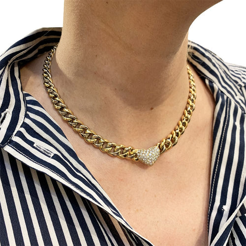 Collier Collier maille gourmette, coeur pavé diamants. 58 Facettes 30973