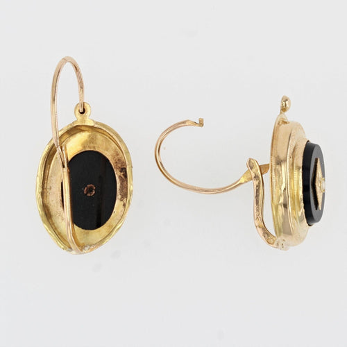 Boucles d'oreilles Dormeuses anciennes or onyx et perles fines 58 Facettes 21-678