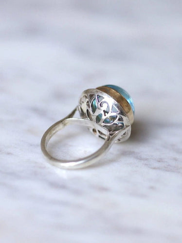 Bague vintage topaze bleue et diamants sur or et argent 58 Facettes