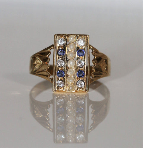 Bague 61 Bague Or Jaune Chaton Rectangulaire Perles Et Pierres 58 Facettes 499