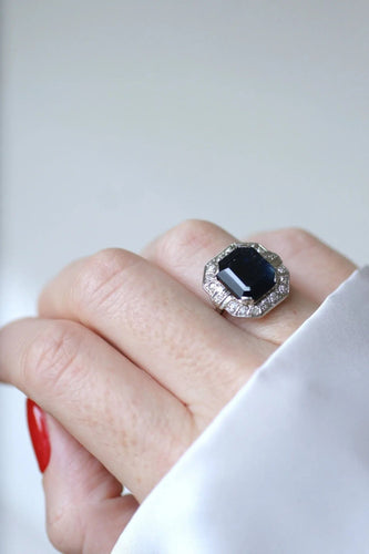 Bague Bague Art Déco hexagonale saphir diamants 58 Facettes