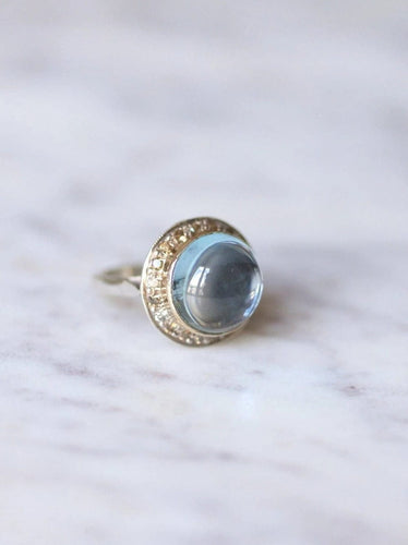Bague vintage topaze bleue et diamants sur or et argent 58 Facettes