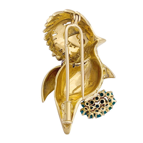 Broche Broche oiseau or jaune, diamants, rubis et turquoises 58 Facettes 33261