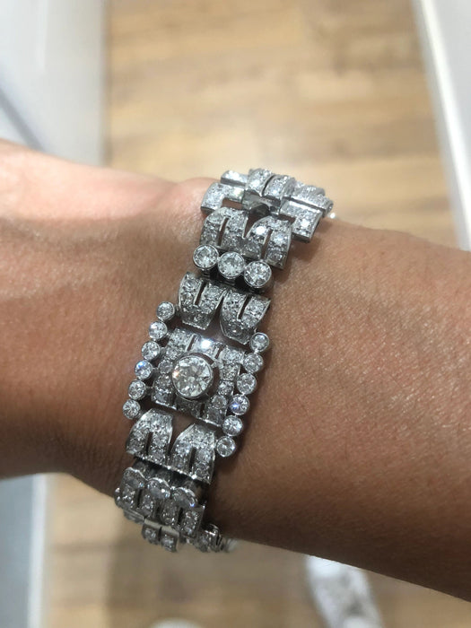 Bracelet Bracelet platine et diamant art décot à motifs rectangulaires 58 Facettes