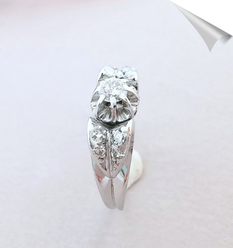 Bague 55 Bague ancienne diamants platine et or gris 58 Facettes AA 1546